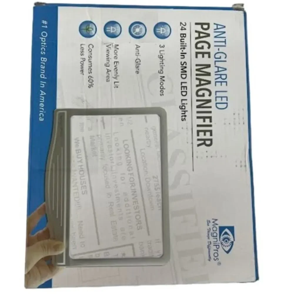 NWB! MAGNIPROS 5X Large LED Page Magnifier for‎ Reading GREY
